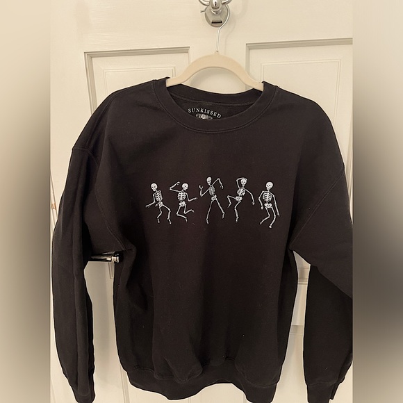 Sunkissed Coconut Tops - Sunkissed Coconut Halloween Dancing Skeletons Black Crewneck Sweatshirt LARGE